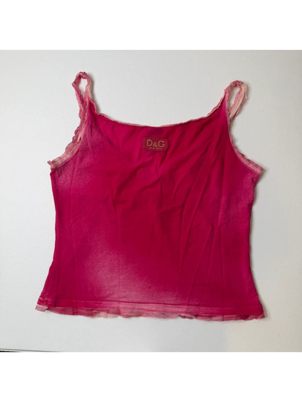 D&G Dolce & Gabbana Y2K Fairy Coquette Pink Ombré Lace Cami Top Size L - Picture 2 of 7
